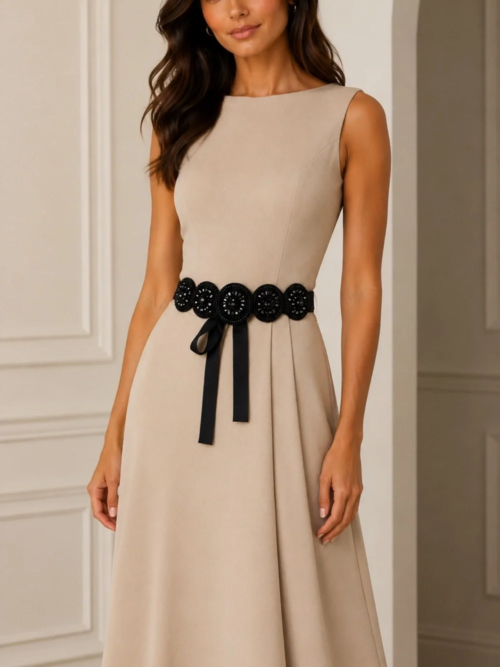 St. John Black Scalloped Decorative Belt